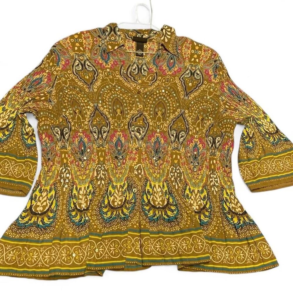 Vtg Liz Me Women Button Top 3X Multicolor Paisley Sequin Fairy Grunge 90s Boho